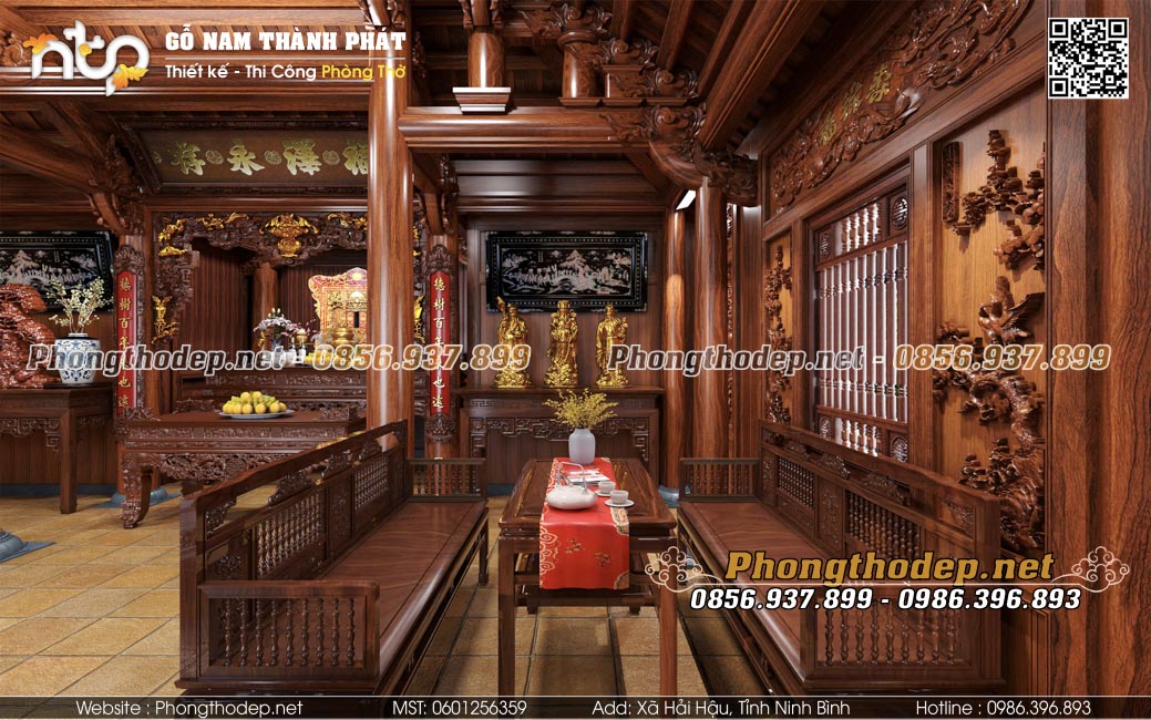 bố trí nội thất gian trái nhà gỗ 3 gian